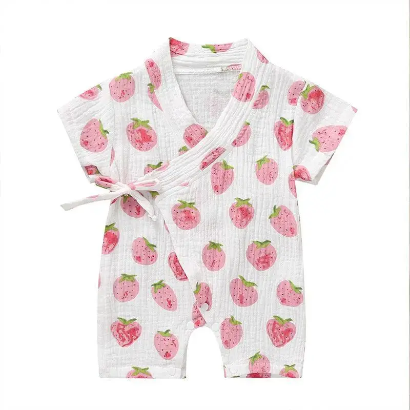 0-18M Summer Baby Girl Boys Clothing Kimonos Rompers Short-sleeved Floral Print Cute Soft Newborn Infant Baby Kimono Playwear