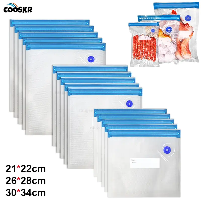 10PCS Vacuum Sealed Food Storage Bags – Reusable Small & Large Sizes