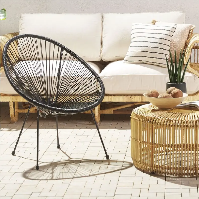 2 x Sedia Poltrona in Polyrattan per Giardino Terrazzo Interno Esterno Moderna Nero