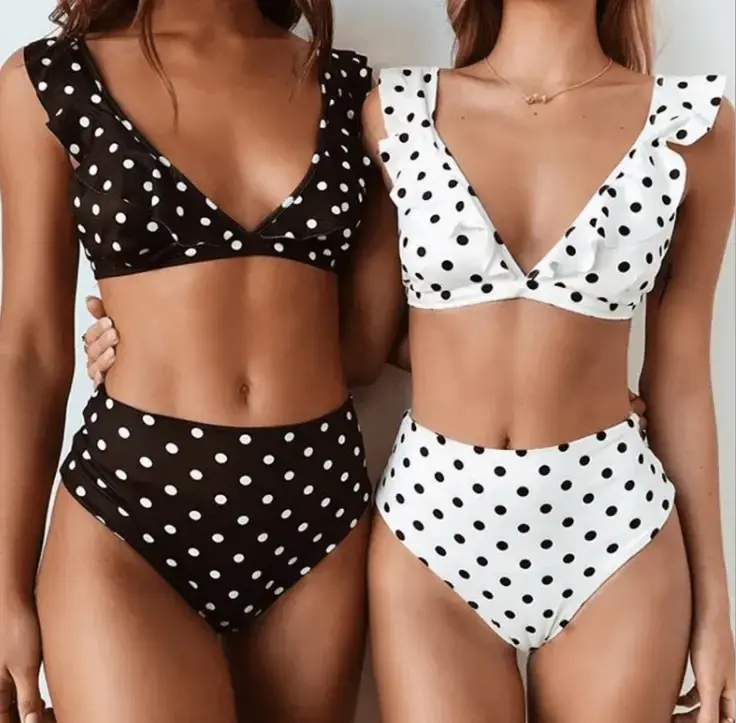 2023 new hot Dot Floral border high waist swimsuit Beachwear swimsuit for women