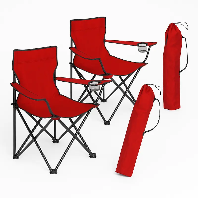 2pz Sedia Campeggio Portatile Pieghevole Telo Oxford Sacca con Maniglia H90cm Rosso