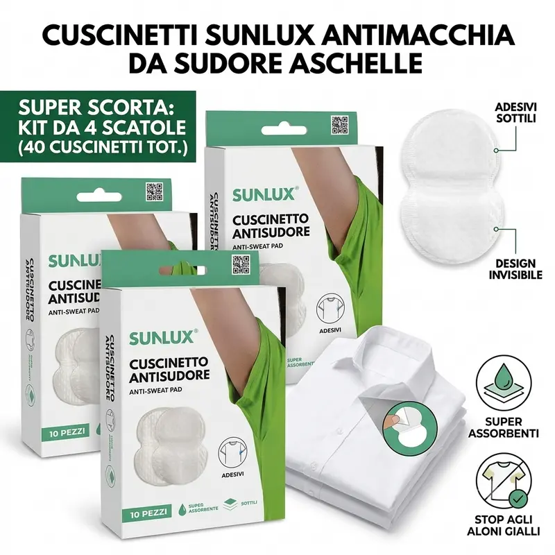 40x Cuscinetti SUNLUX Antimacchia da Sudore Ascelle (4 Scatole) Adesivi Sottili