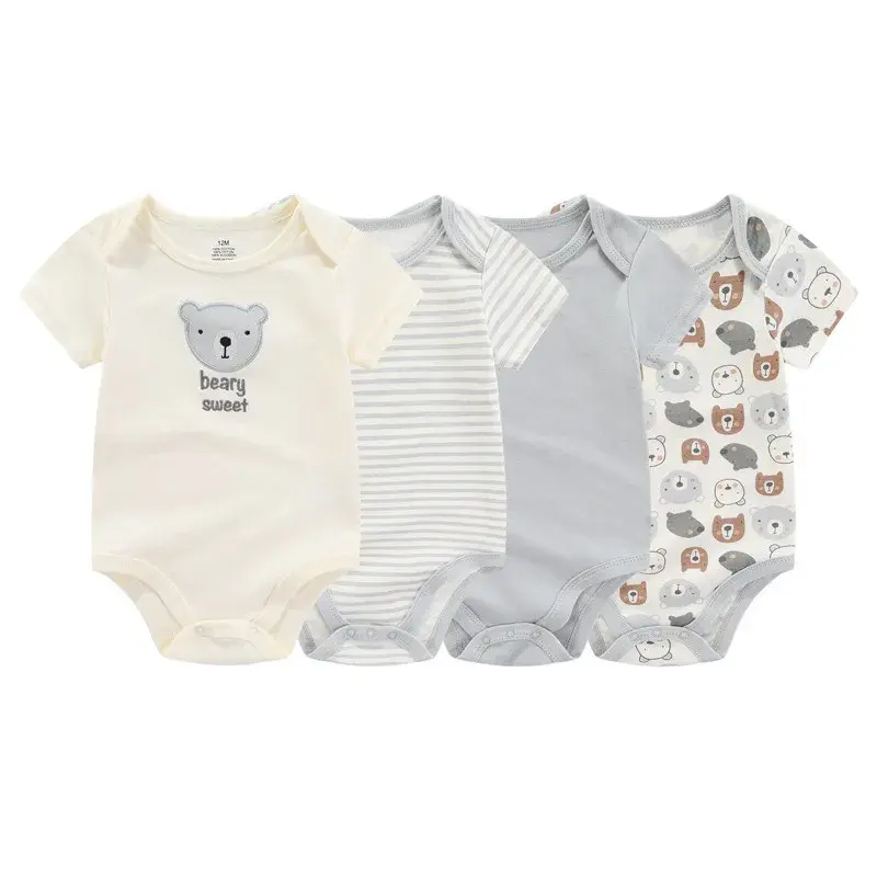 4PCS Baby Bodysuits – 100% Cotton Cartoon Onesies