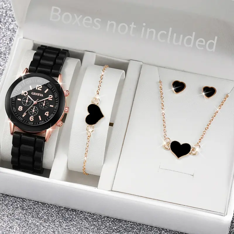 5/6PCS Women’s Fashion Quartz Watches – Silicone Band Jewellery Set