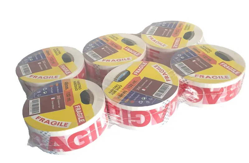 6 Rotoli Nastro Adesivo FRAGILE 48mm x 132m Imballaggio Spedizioni Professionale