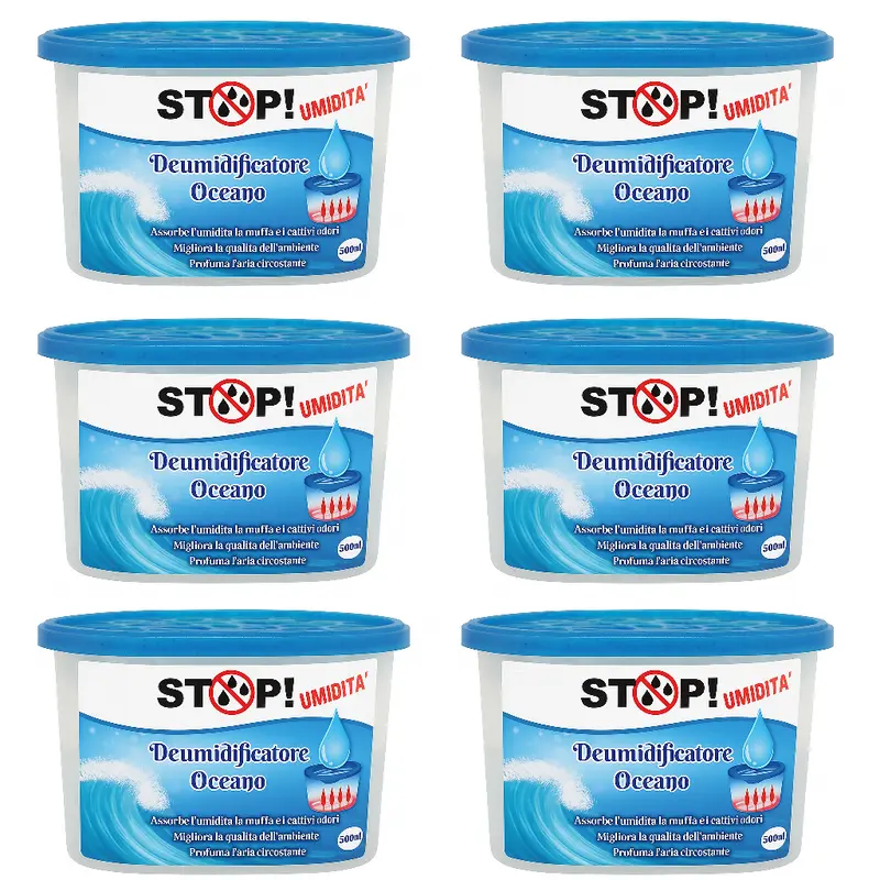 6pz Deumidificatore Casa Portatile 500ml contro Muffa Assorbi Umidità Oceano
