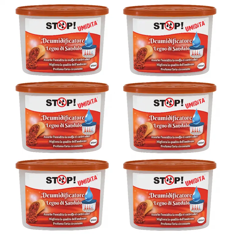 6pz Deumidificatore Casa Portatile 500ml contro Muffa Assorbi Umidità Sandalo