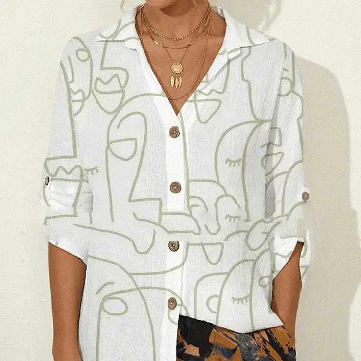 Abstract Print Long Sleeve Blouse Lady
