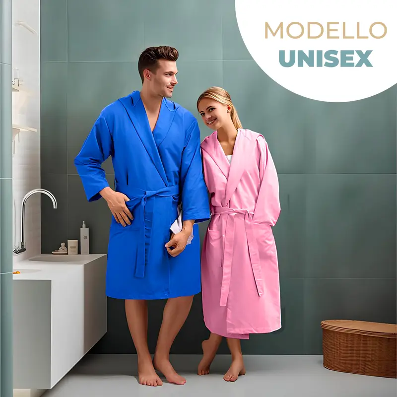 Accappatoio Microfibra con Cappuccio Tasche e Cintura Uomo Donna Vari colori