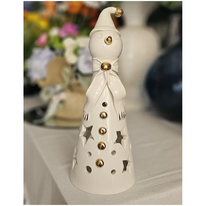 Ad Rem Collection Statuina Pupazzo portacandela in porcellana bianco/oro H30xD11 cm