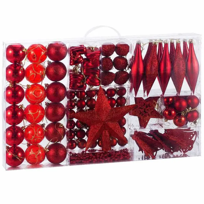 Addobbi Natalizi Albero 102 Pezzi Palline Rosse Stelle Calze Pigne Decorazioni Natale