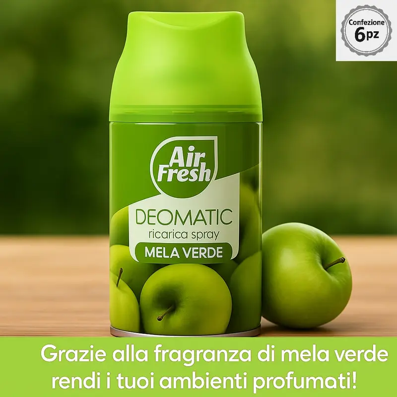 Air Fresh Deomatic Ricariche Profumatore Ambiente 6x250ml Spray Mela Verde Antiodore