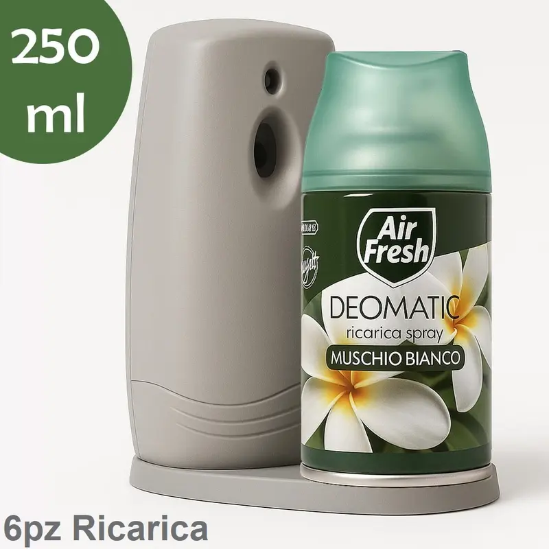 Air Fresh Deomatic Ricariche Profumatore Ambiente 6x250ml Spray Muschio Bianco Antiodore