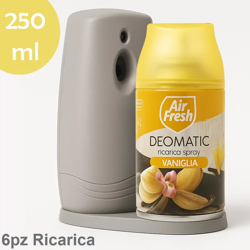 Air Fresh Deomatic Ricariche Profumatore Ambiente 6x250ml Spray Vaniglia Antiodore
