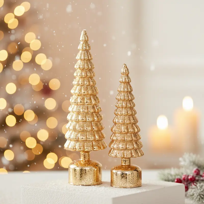 Alberi di Natale in Vetro Dorato Rotanti e Luminosi