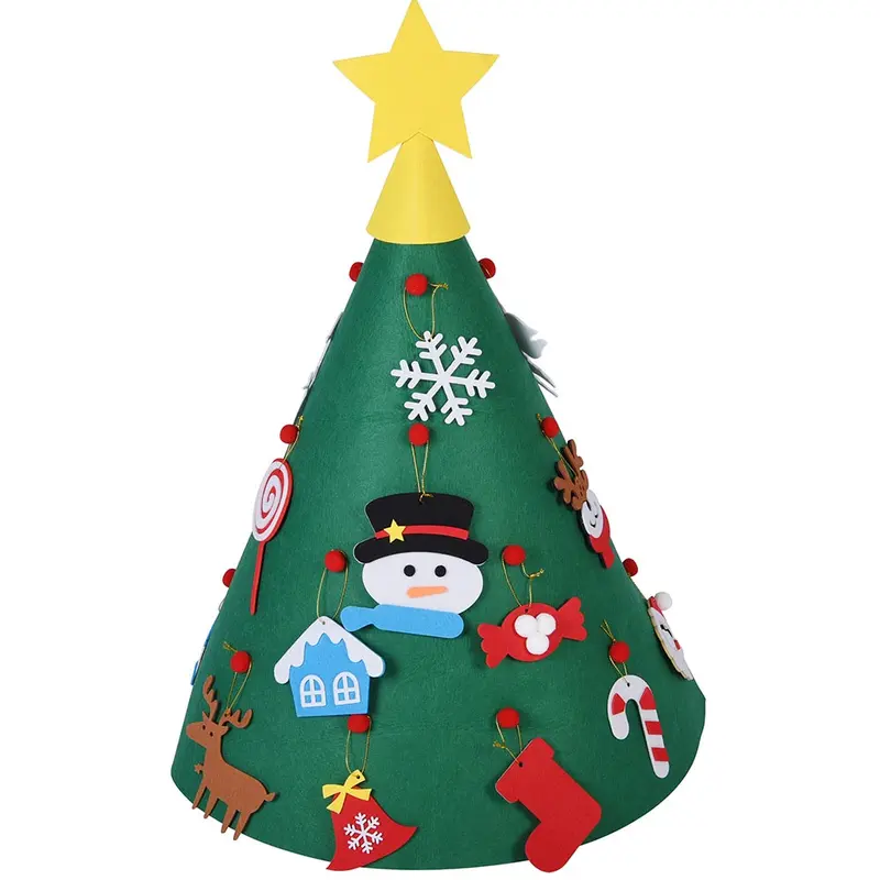 Albero di Natale Giocattolo in Feltro per Bambini 70 cm con 15 Addobbi Natalizi