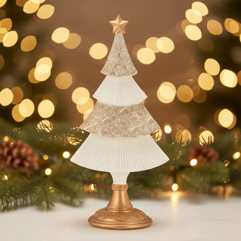 Albero di Natale in Resina Panna e Oro – H40 cm