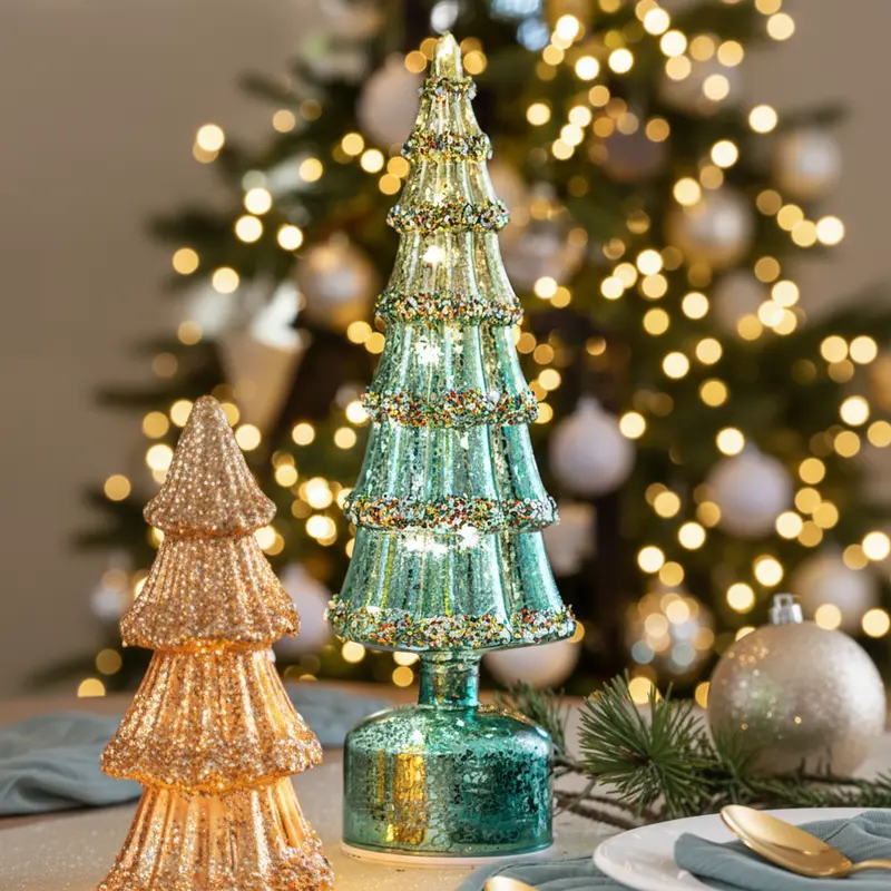 Albero di Natale in Vetro Rotante con Luci