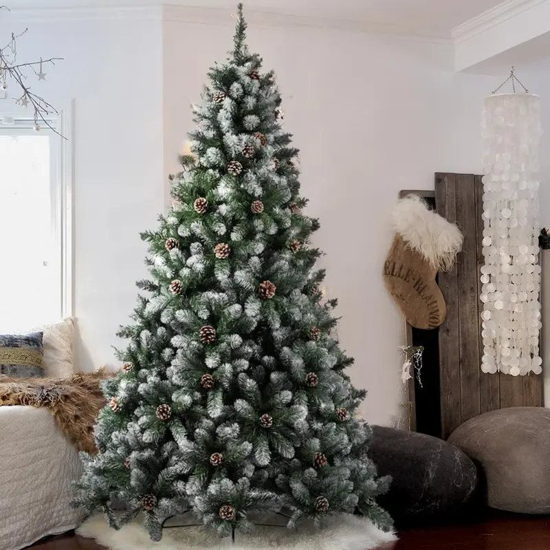 Albero di Natale Innevato 180 cm 690 Rami Folto in Pvc con Pigne