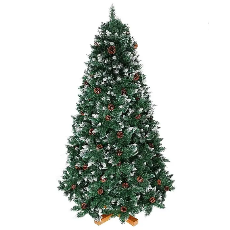 Albero di Natale Innevato 250cm Folto con Pigne 1600 Rami Base Legno Massello