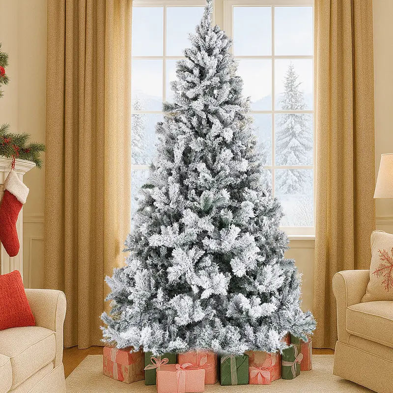 Albero di Natale Innevato Bianco Foltissimo 150cm 550 Rami Pvc Ignifugo
