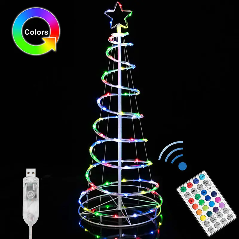 Albero di Natale Luminoso 150cm a Spirale con 100 luci Led Rgb e Telecomando