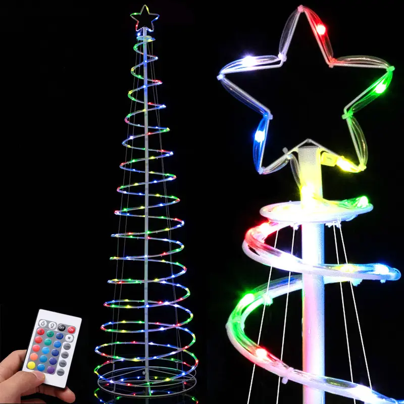Albero di Natale Luminoso 210cm a Spirale con 200 luci Led Rgb e Telecomando