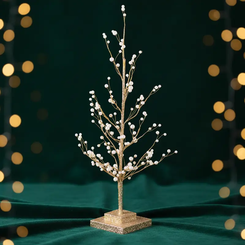 Albero di Natale Perle Brillanti – Rami Dorati con Perle