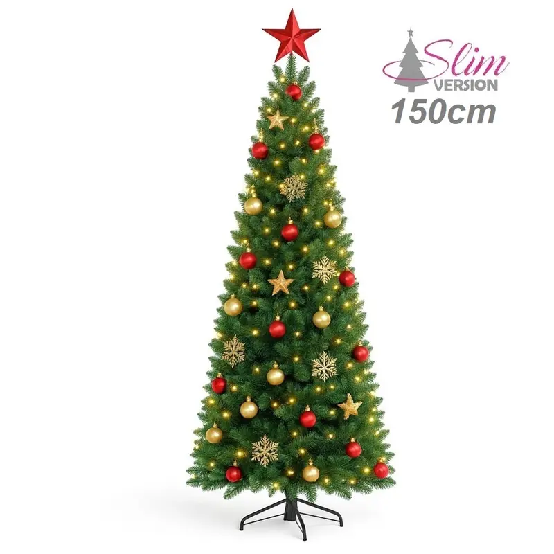 Albero di Natale Slim Pino Verde 150cm Artificiale 425 Rami Pvc Ignifugo Salvaspazio