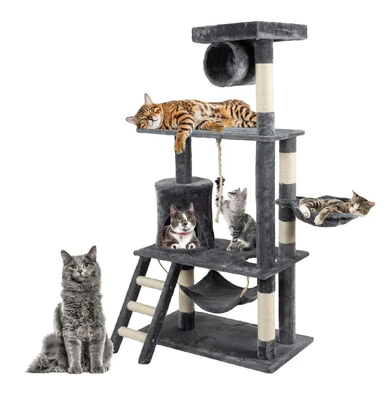 Albero Tiragraffi Gatti Giochi Cuccia Amaca Graffiatoio 74.5x40 H142cm Grigio