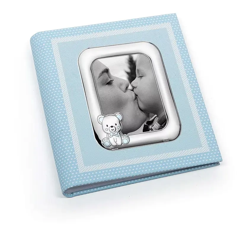 Album Bimbo Orsetto 20x25 cm Celeste Argento Linea Puro Nascita