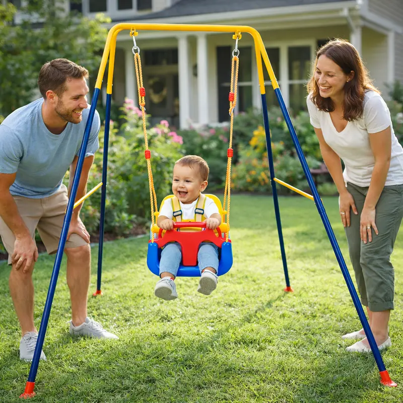 Altalena per Bambini Interno Esterno con Seggiolino in PP e Cinture Sicurezza
