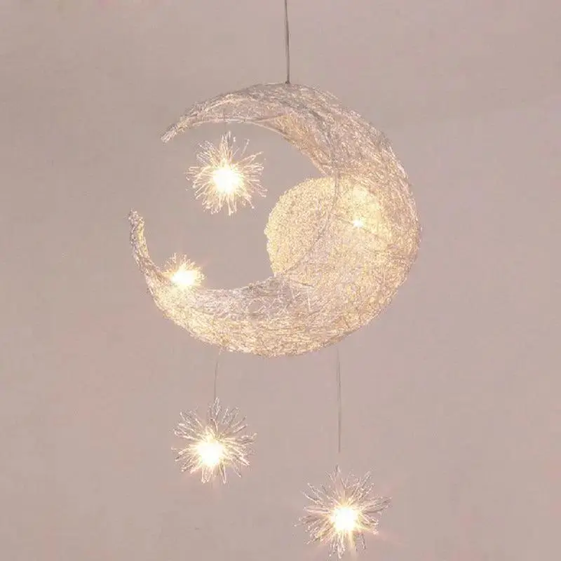 Aluminum Wire Star Moon Chandelier Restaurant Bar Bedroom Warm Lighting Simple Children'S Room Lamps
