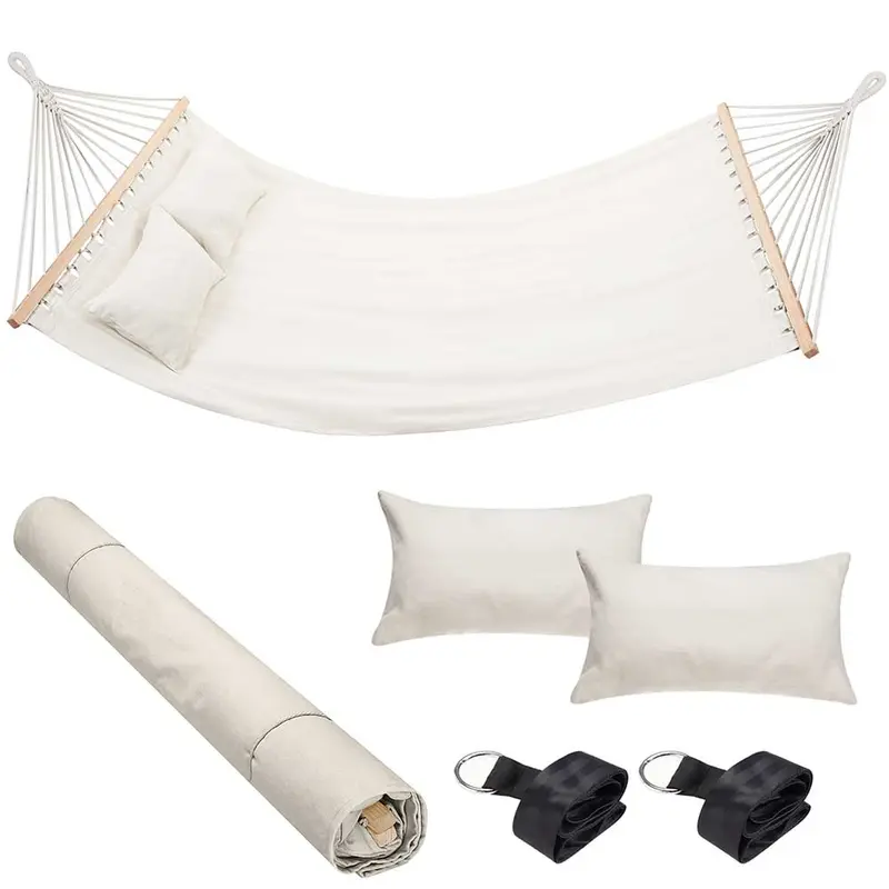 Amaca Giardino e Campeggio 2Posti Legno e Tessuto Pieghevole 345x150cm Beige