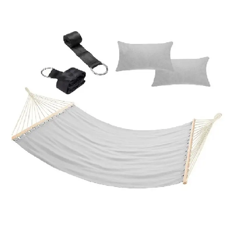 Amaca Giardino e Campeggio 2Posti Legno e Tessuto Pieghevole 345x150cm Grigio