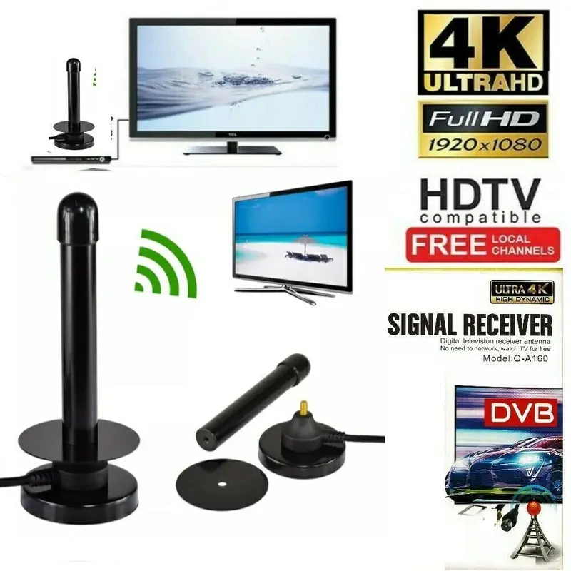Antenna TV Digitale Terrestre Interna Esterna DVB-T2 Full HD 4K Base Magnetica