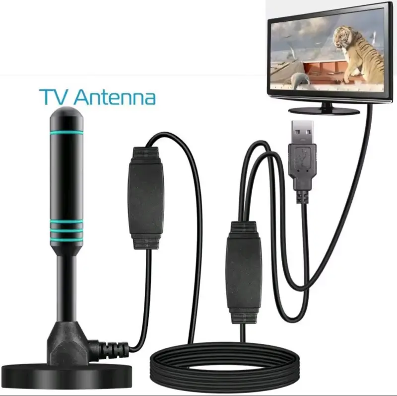Antenna TV Digitale Terrestre Interno Esterno Amplificata Cavo 5m Compatta DVB-T