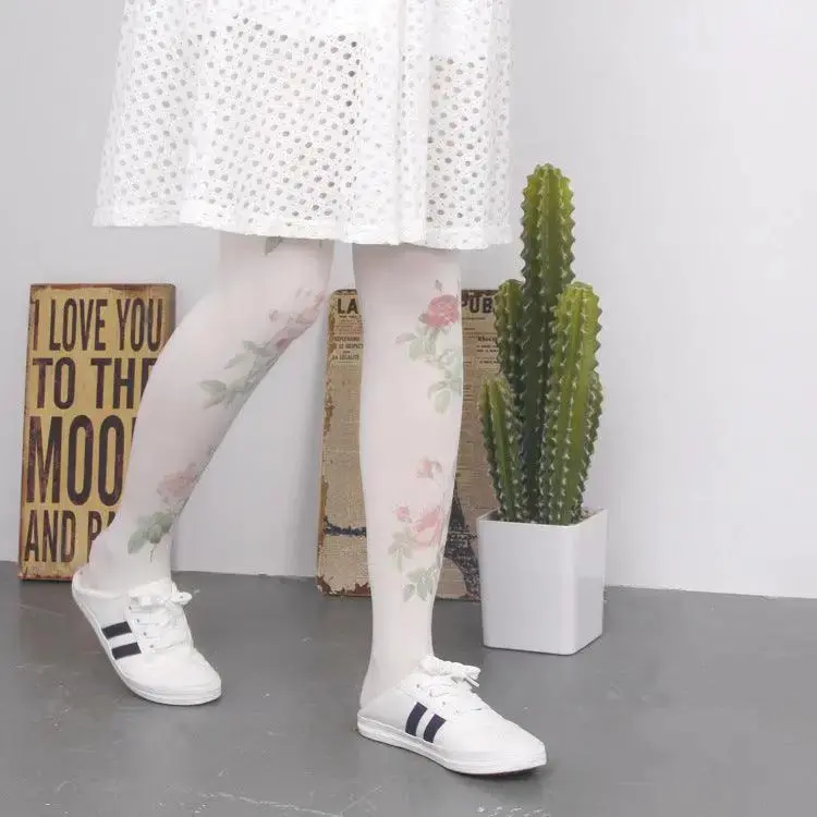 Anti-snag Silk Leggings Rose Velvet Girl Student Print Pantyhose