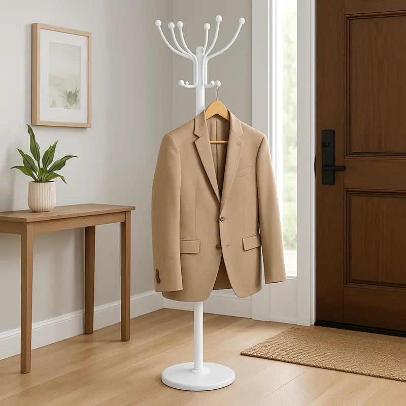 Appendi Abiti Autoportante base rotonda Con 16 Ganci Metallo 36x175 cm (Bianco)