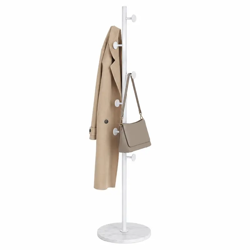 Appendiabiti da Terra in Metallo 172 cm Base Quarzo Moderno 7 Ganci Bianco