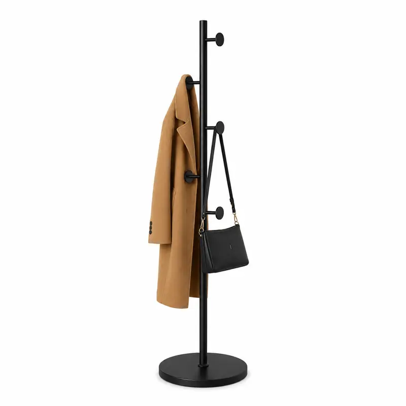 Appendiabiti da Terra in Metallo 172 cm Base Quarzo Moderno 7 Ganci Nero