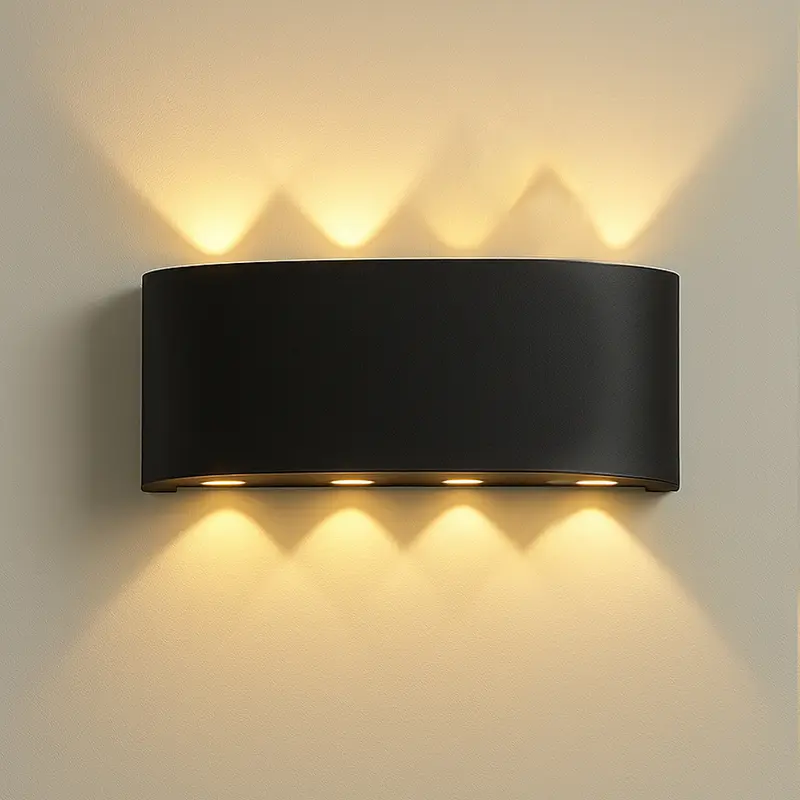 Applique da Muro LED 8 Luci Bianco Caldo Esterno Interno Alluminio 22x8x4 cm Nero