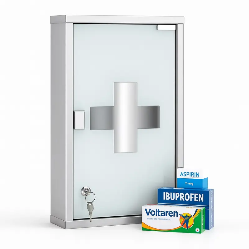 Armadietto Porta Medicinali Acciaio Inox e Vetro Satinato 50x30x18 cm con Chiave