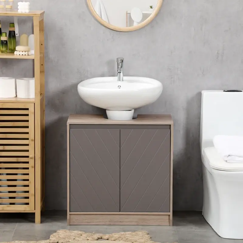 Armadietto Sottolavabo in MDF, con 2 Ante e 2 Mensole Regolabili, 60 x 30 x 60cm