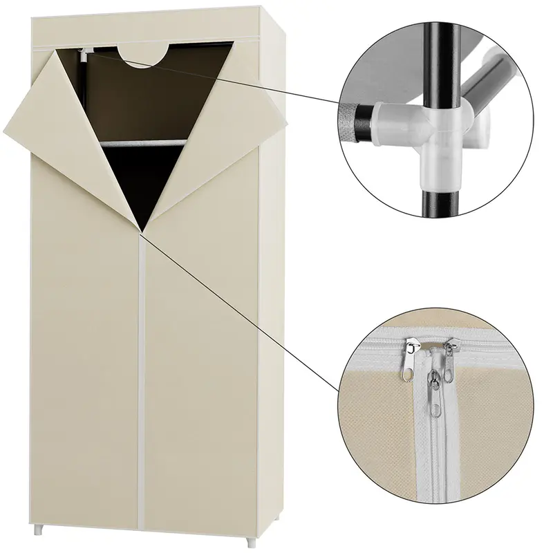 Armadio in Tessuto TNT Guardaroba Appendiabiti con Ripiano 70x46H160 cm Beige