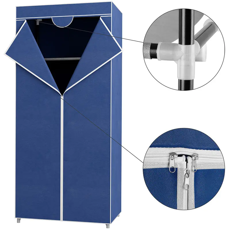 Armadio in Tessuto TNT Guardaroba Appendiabiti con Ripiano 70x46H160 cm Blu