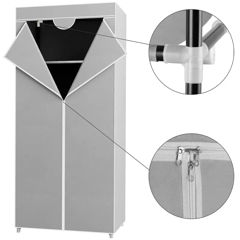 Armadio in Tessuto TNT Guardaroba Appendiabiti con Ripiano 70x46H160 cm Grigio