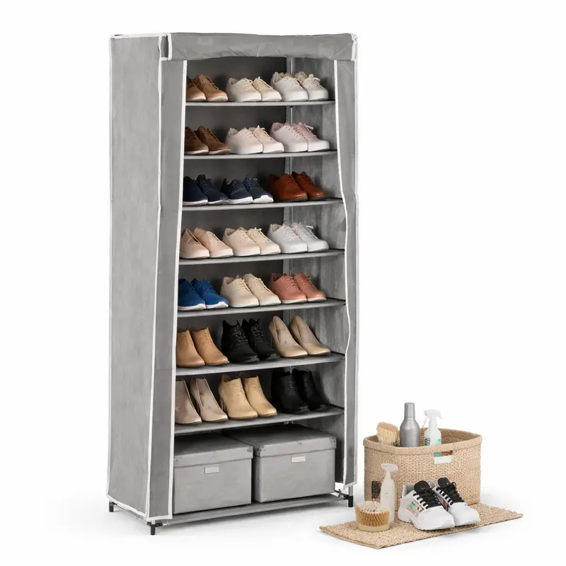 Armadio Scarpiera Salvaspazio 9 Ripiani TNT Struttura Metallo 58x32 h157 cm