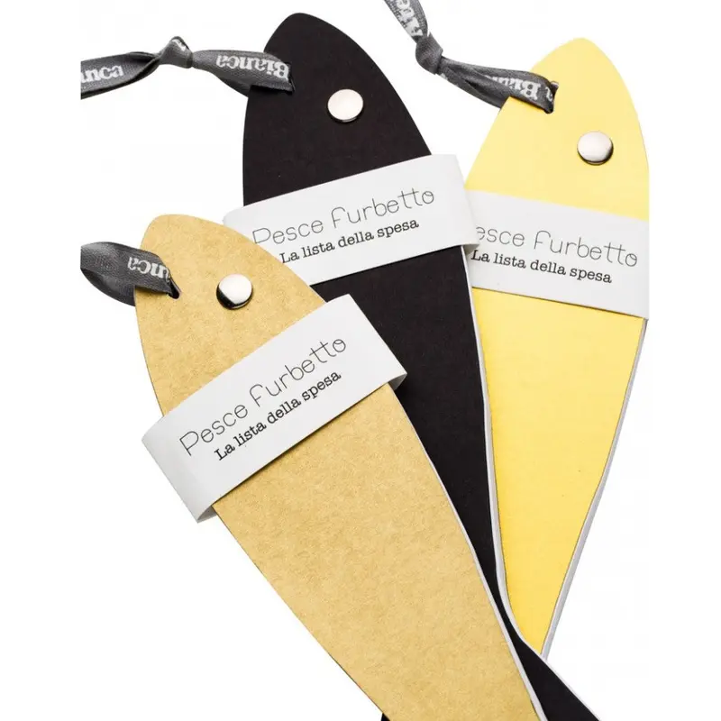 Atelier Carta Bianca, block notes Pesce Furbetto, carta nera e oro, 22x6x0,7 cm