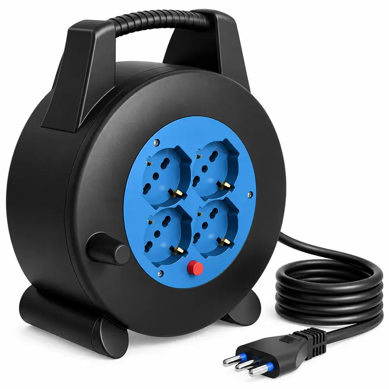 Avvolgicavo Multipresa 12 Metri 3500w Prolunga Elettrica 4 Prese Schuko 16a